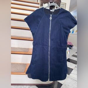 EDUN Dark Wash Blue Denim Jean Dress Full Zip Classic Comfort Minimalist READ